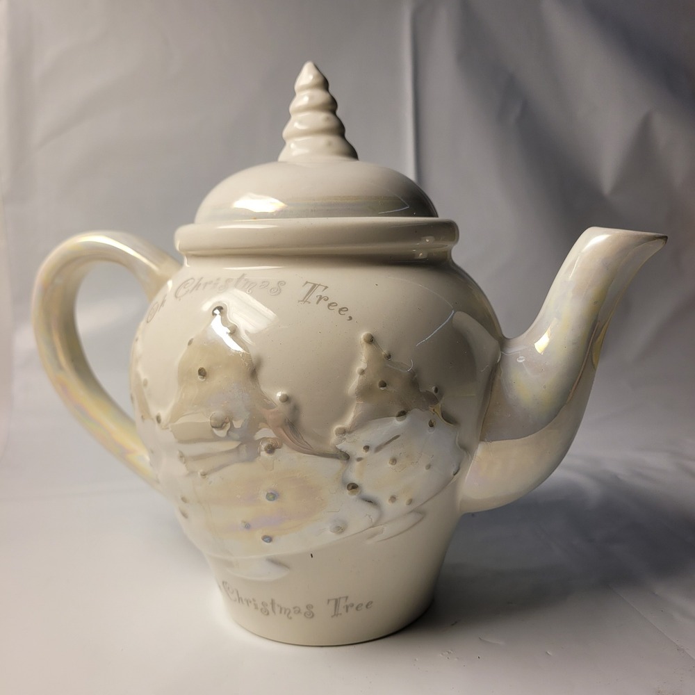 Bella Casa Teapot Ganz Oh Christmas Tree Iridescent‎ Pearl Ceramic BC10659